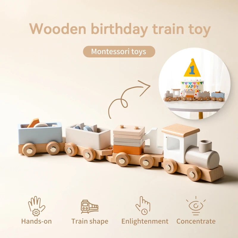 03) Wooden Train Birthday Toy Simulated Train Toy Model  Non-remote Control Rail Car Removable Wooden Train Exquisite Gift With BOX