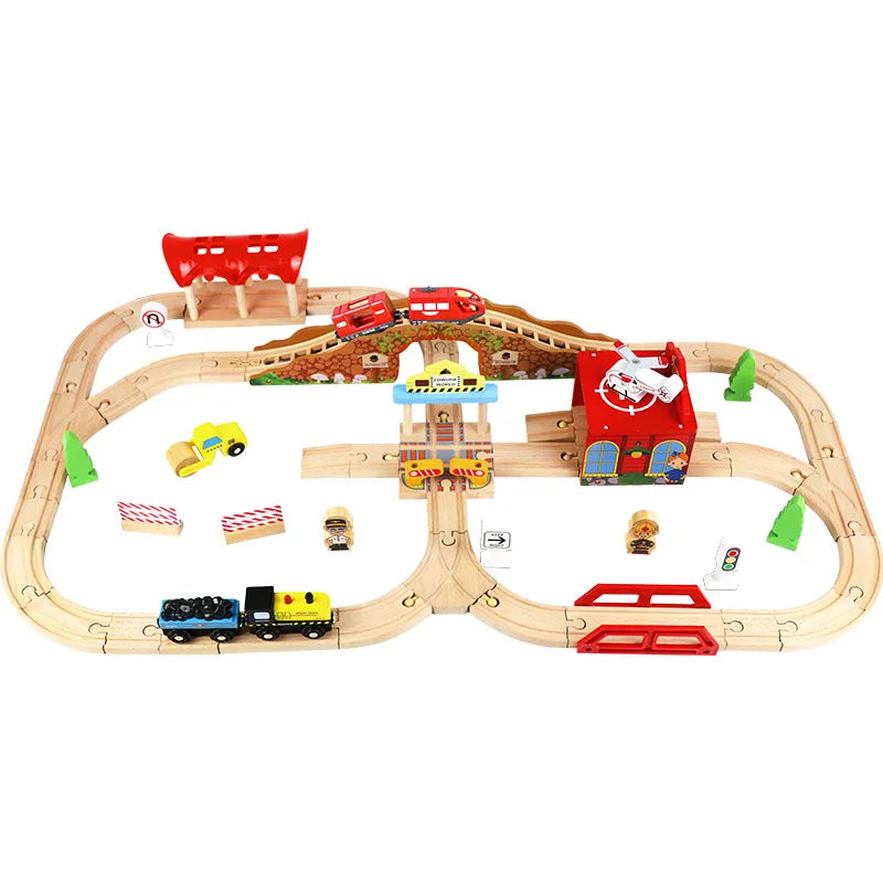 03) Wooden Train Track Highway Scene Set Railway Electric Magnetic Train Toy For All Brands Wooden Track Toy Boy G11