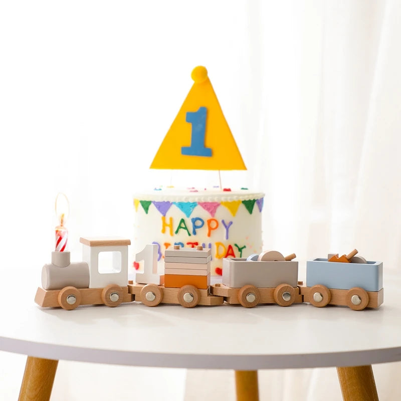03) Wooden Train Birthday Toy Simulated Train Toy Model  Non-remote Control Rail Car Removable Wooden Train Exquisite Gift With BOX