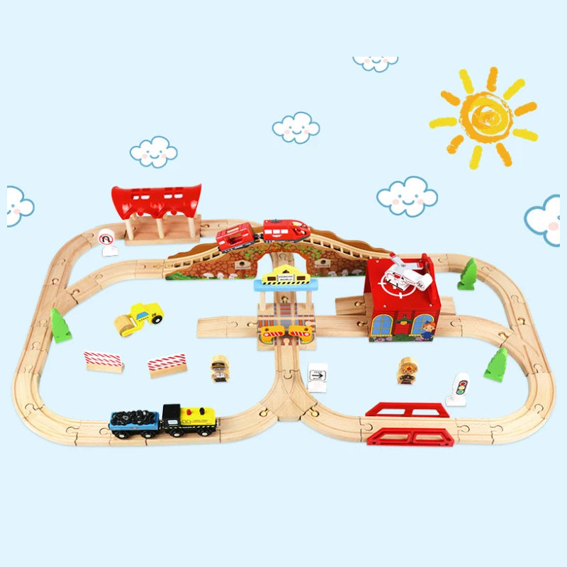 03) Wooden Train Track Highway Scene Set Railway Electric Magnetic Train Toy For All Brands Wooden Track Toy Boy G11