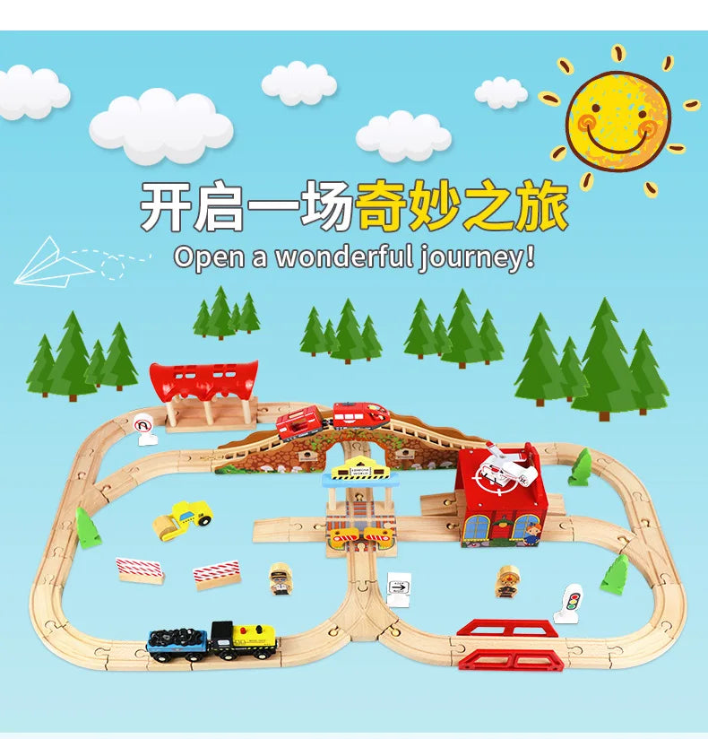 03) Wooden Train Track Highway Scene Set Railway Electric Magnetic Train Toy For All Brands Wooden Track Toy Boy G11