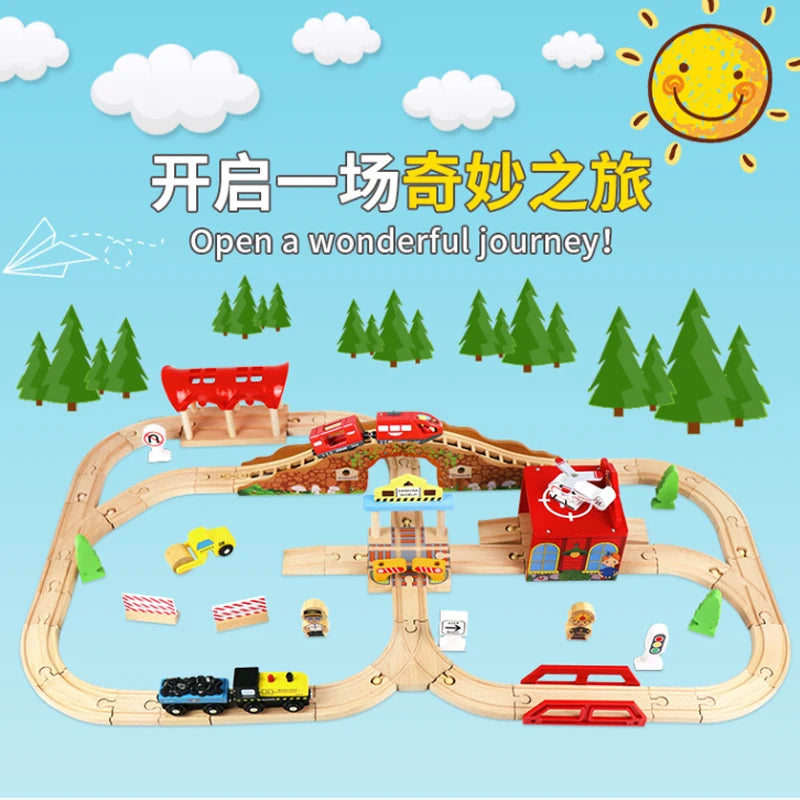 03) Wooden Train Track Highway Scene Set Railway Electric Magnetic Train Toy For All Brands Wooden Track Toy Boy G11
