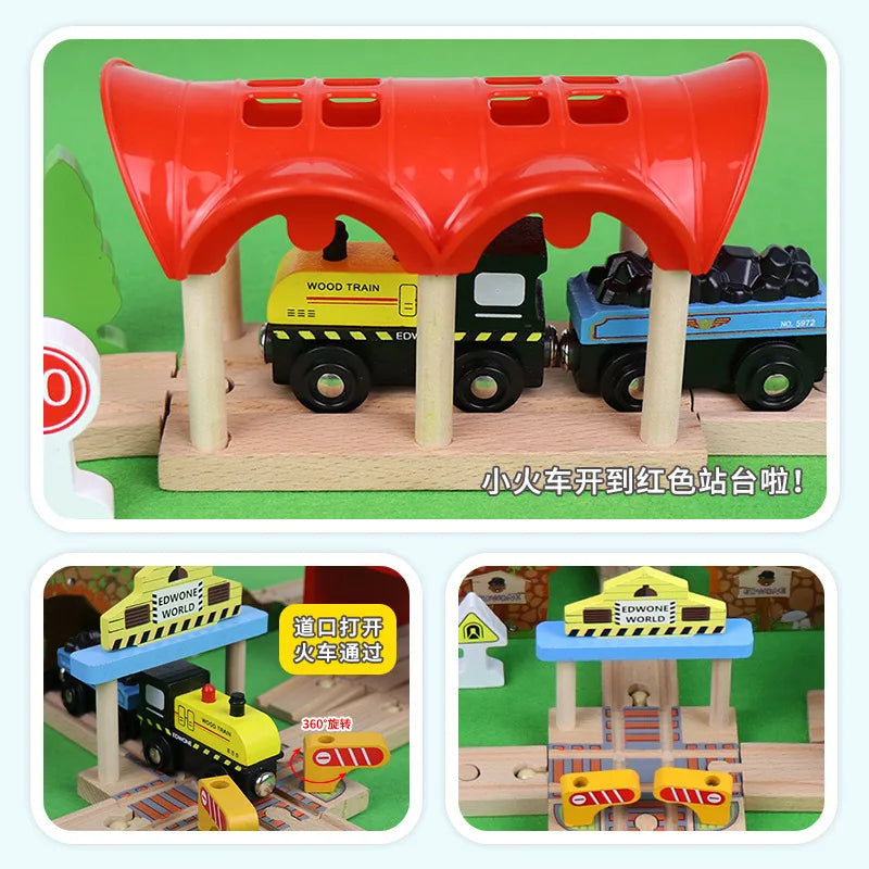 03) Wooden Train Track Highway Scene Set Railway Electric Magnetic Train Toy For All Brands Wooden Track Toy Boy G11