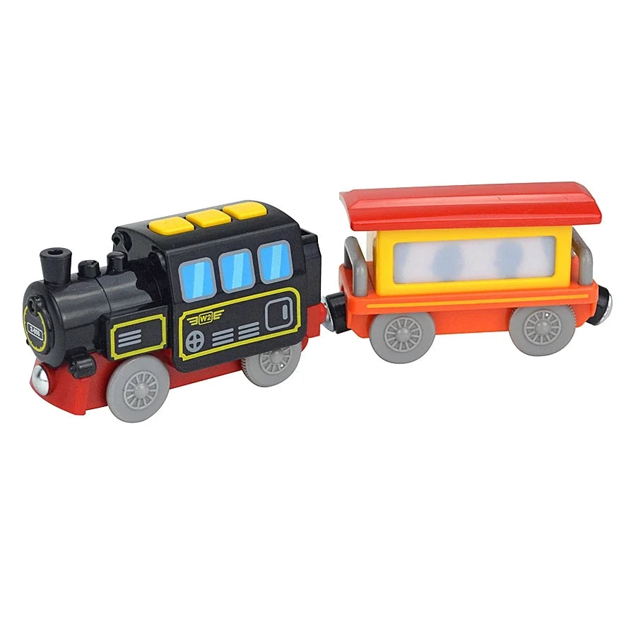 03) Wooden Train Toys Magnetic Set Electric Car Locomotive Diecast Slot Fit All Wood Brand Biro Railway Train Tracks For Kids Gifts