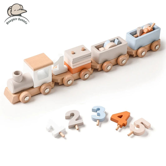 03) Wooden Train Birthday Toy Simulated Train Toy Model  Non-remote Control Rail Car Removable Wooden Train Exquisite Gift With BOX