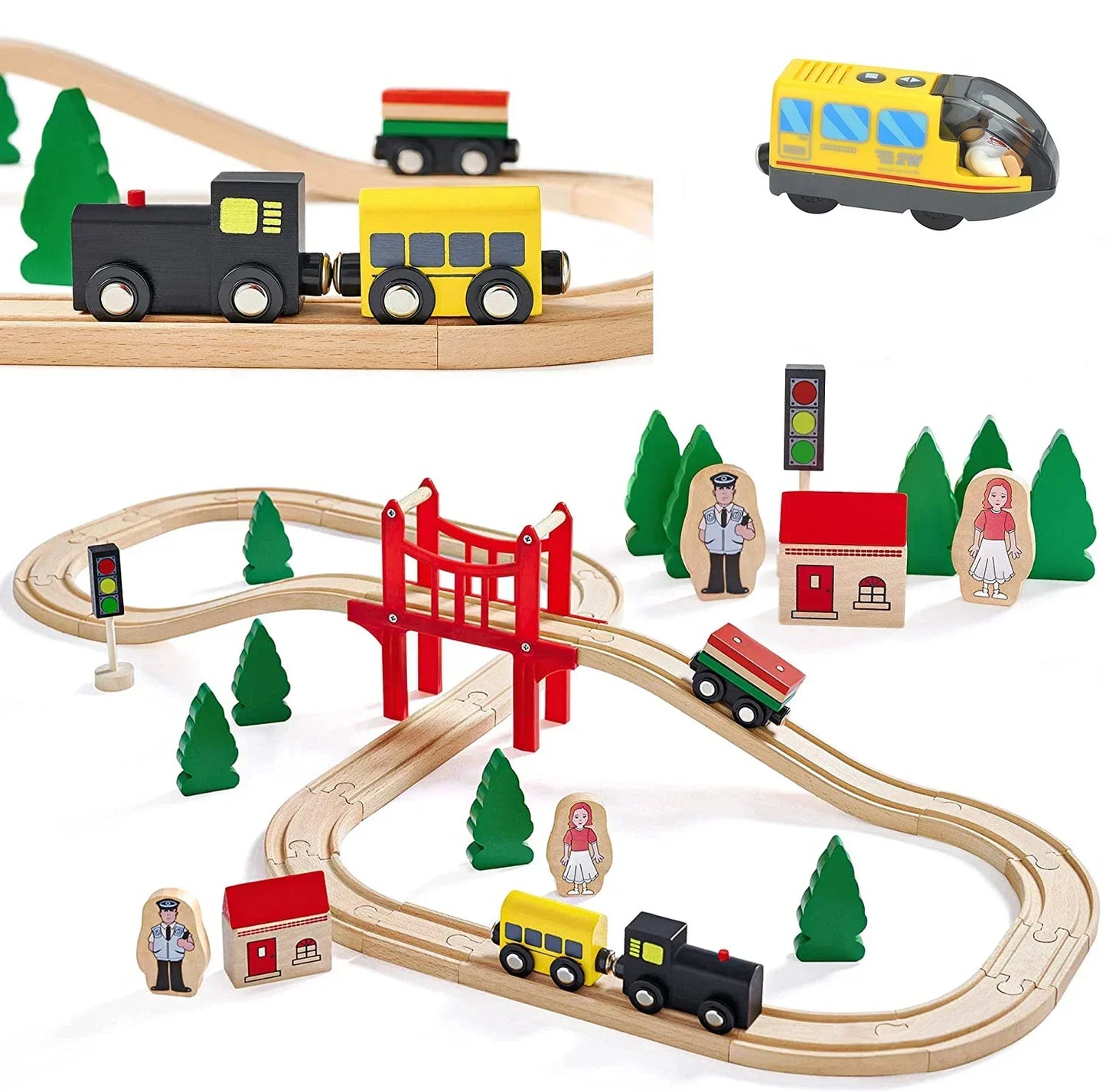 03) Wooden Train Toys Magnetic Set Electric Car Locomotive Diecast Slot Fit All Wood Brand Biro Railway Train Tracks For Kids Gifts