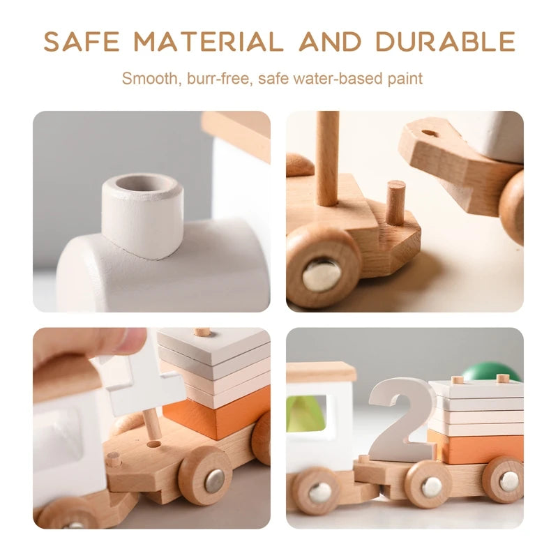 03) Wooden Train Birthday Toy Simulated Train Toy Model  Non-remote Control Rail Car Removable Wooden Train Exquisite Gift With BOX