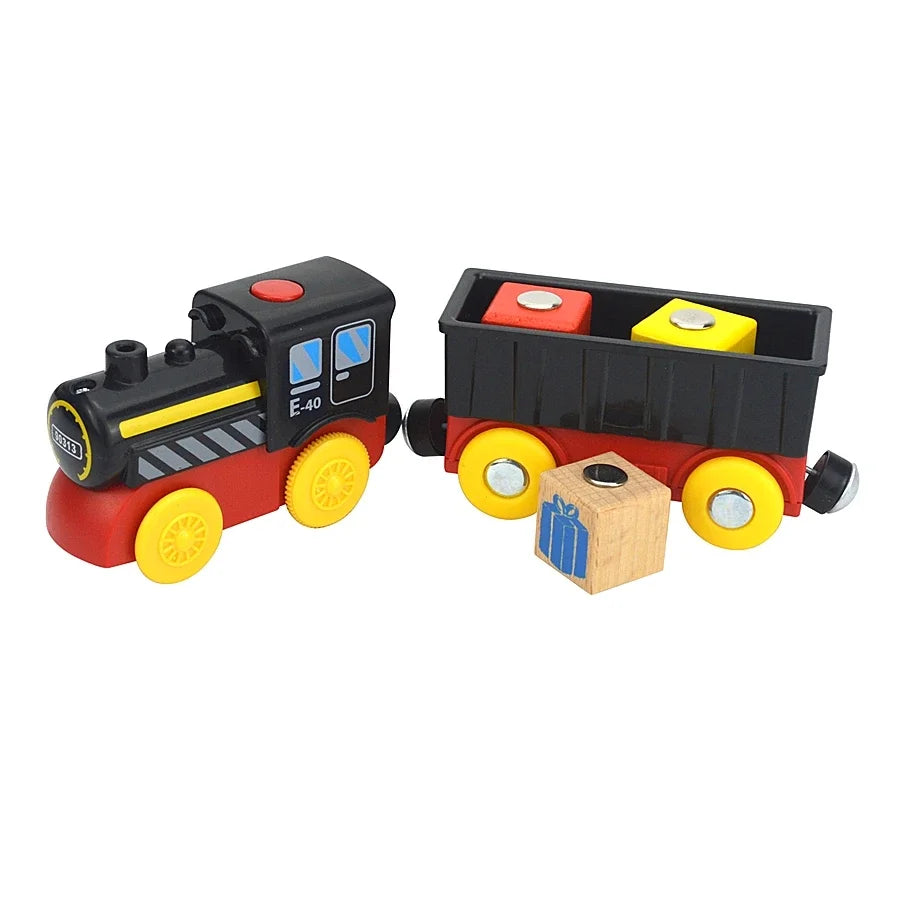 03) Wooden Train Toys Magnetic Set Electric Car Locomotive Diecast Slot Fit All Wood Brand Biro Railway Train Tracks For Kids Gifts